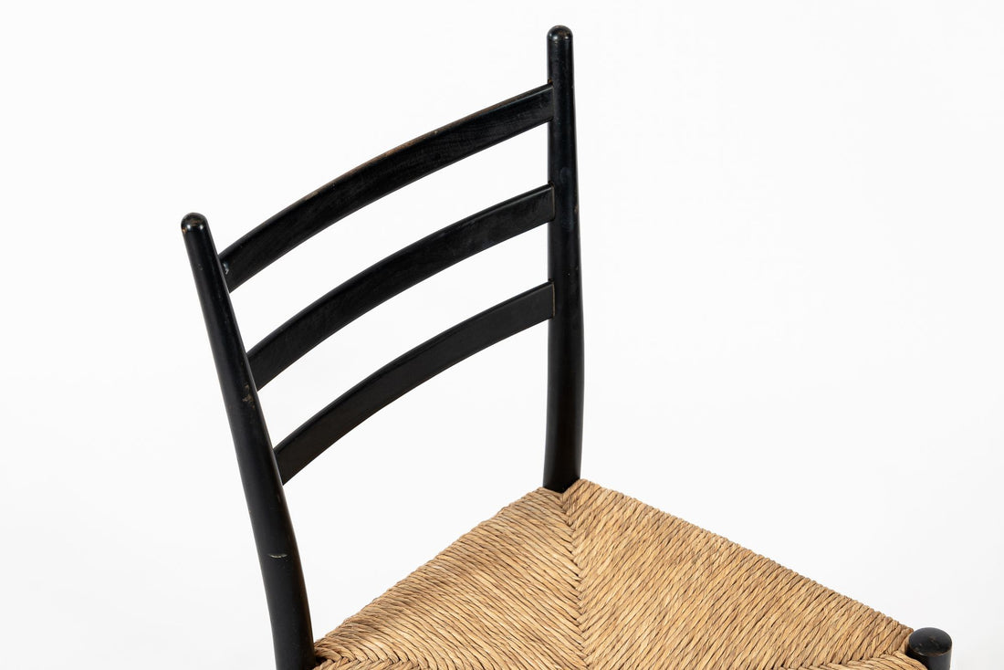 Vintage Mid Century Black Wood and Rush Wicker Dining Chair