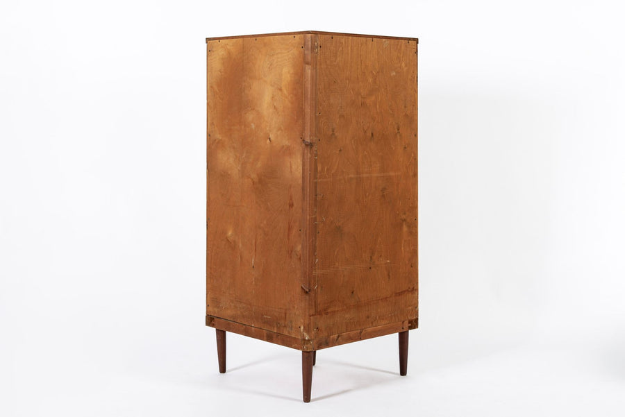 Mid Century Danish Modern Teak Corner Cabinet with Pivoting Drawers