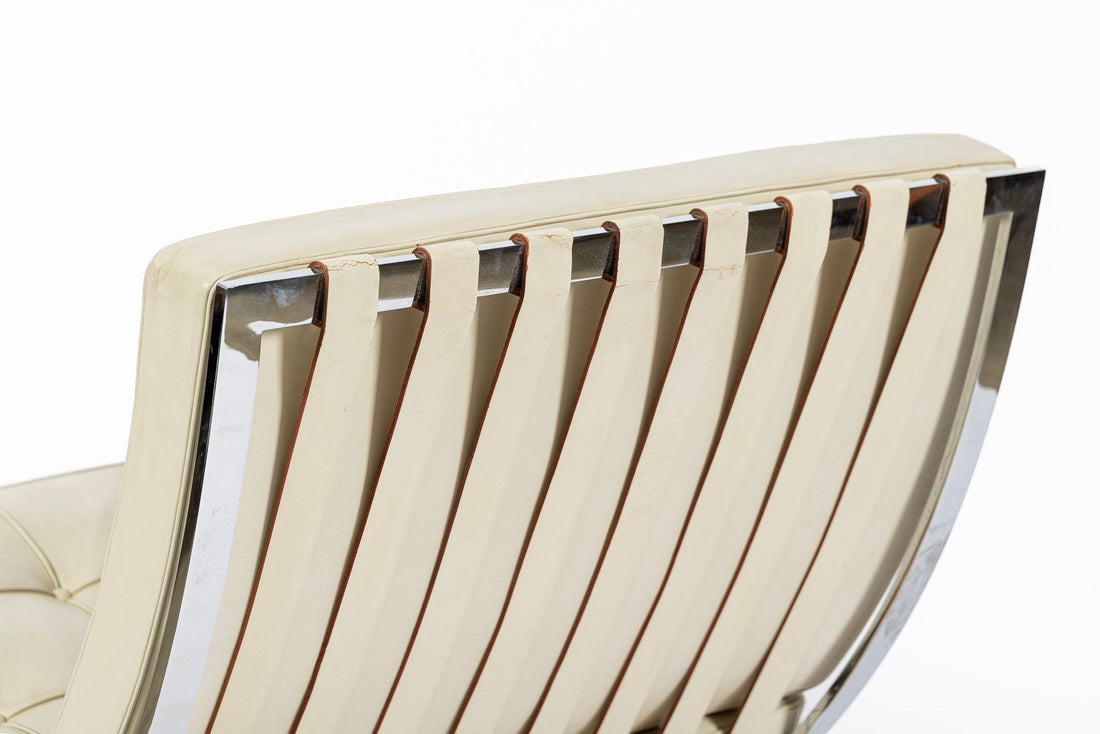 Mid Century Cream Barcelona Chairs by Mies van der Rohe for Knoll, 1980s
