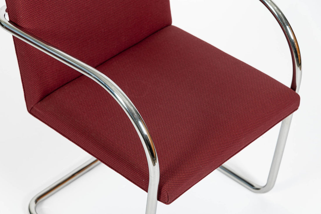 Pair Mid-Century Red Brno Armchairs by Mies van der Rohe for Knoll, 1983