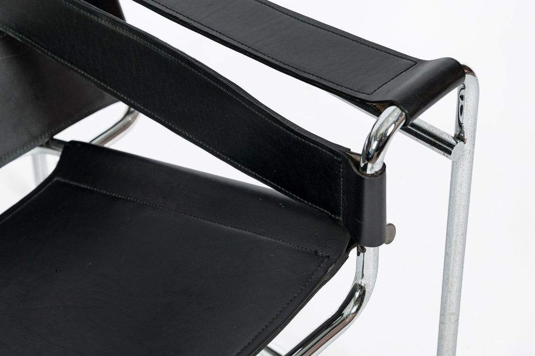 Vintage Mid Century Black Wassily Chair by Marcel Breuer (attr.) 1970s