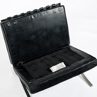 Pair Mid Century Black Leather Barcelona Chairs by Mies van der Rohe for Knoll, 1977