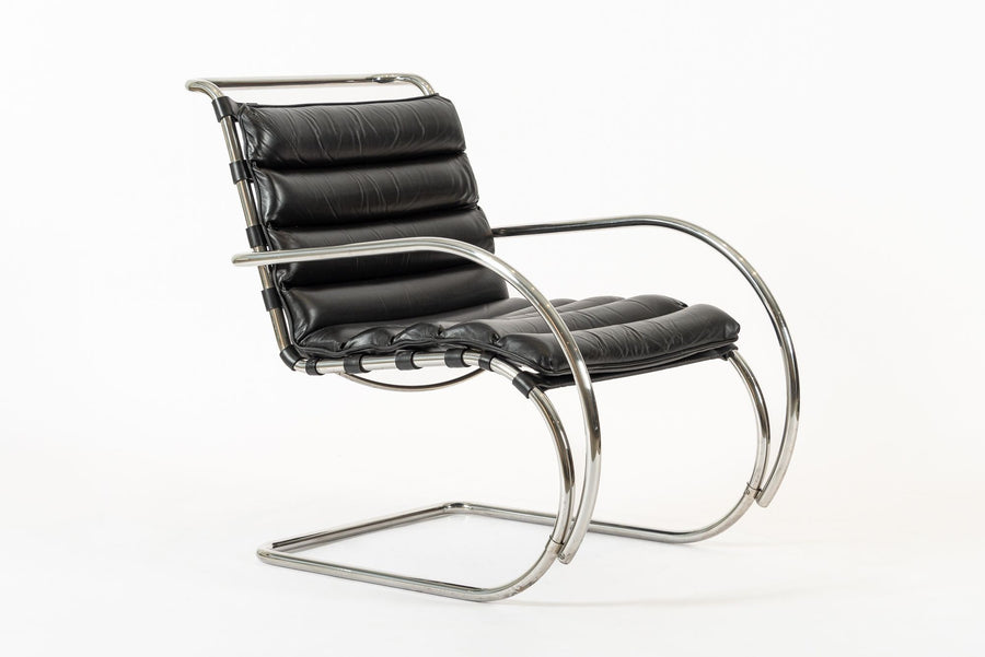 Mid Century MR Black Leather Arm Chairs by Mies van der Rohe for Knoll