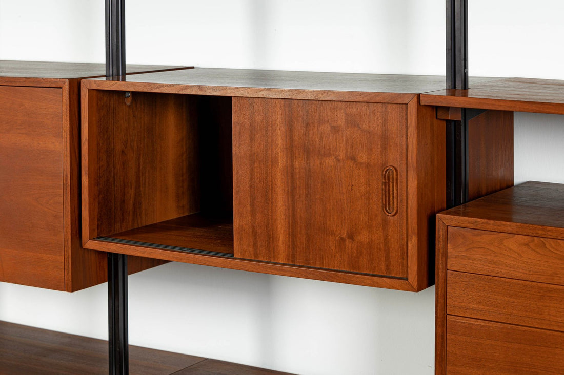Early Production George Nelson OMNI Three-Bay Modular Walnut Wall Unit by Structural Products, Circa 1961