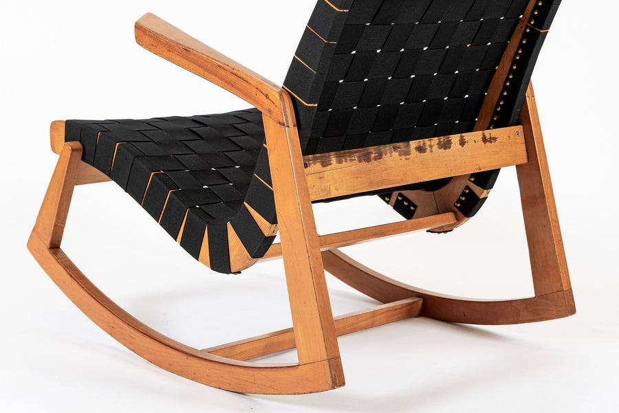 Rare Early Mid Century Wooden Rocking Chair by Ralph Rapson, 1940s