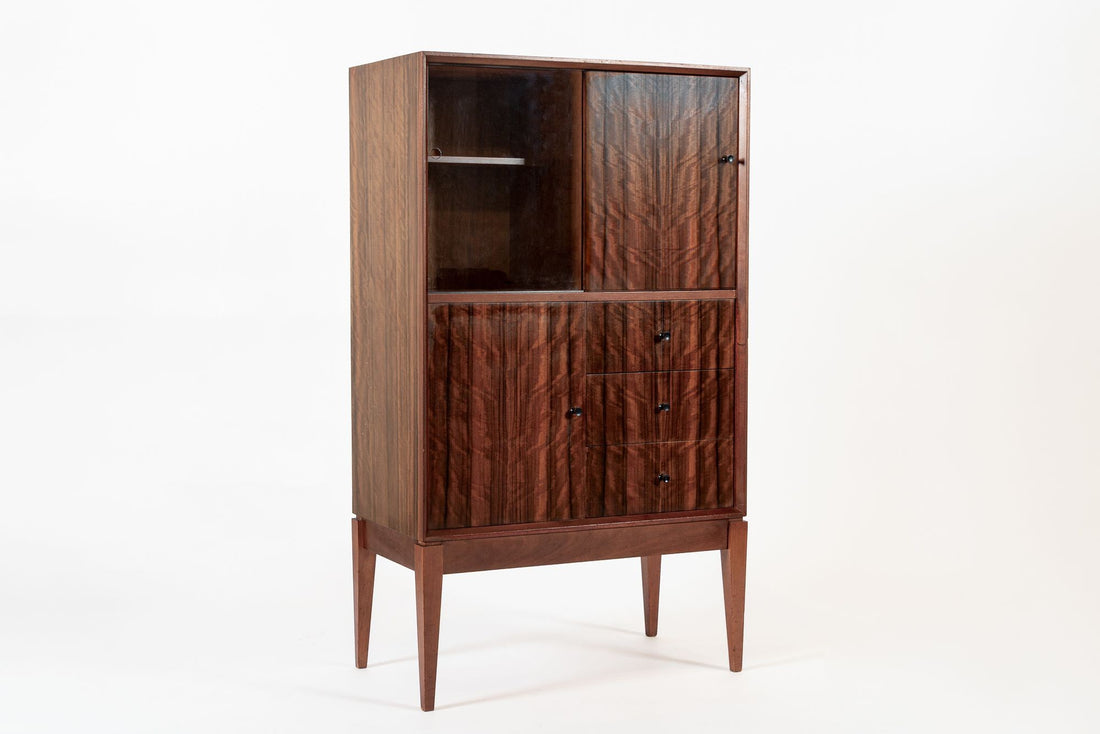 Mid Century Danish Modern Dark Wood Tall Cabinet