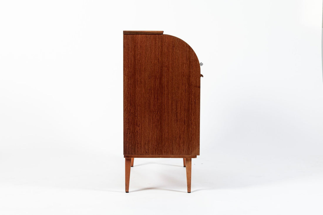 Scandinavian Teak Wood Rolltop Secretary Desk by Egon Ostergaard, Made in Sweden