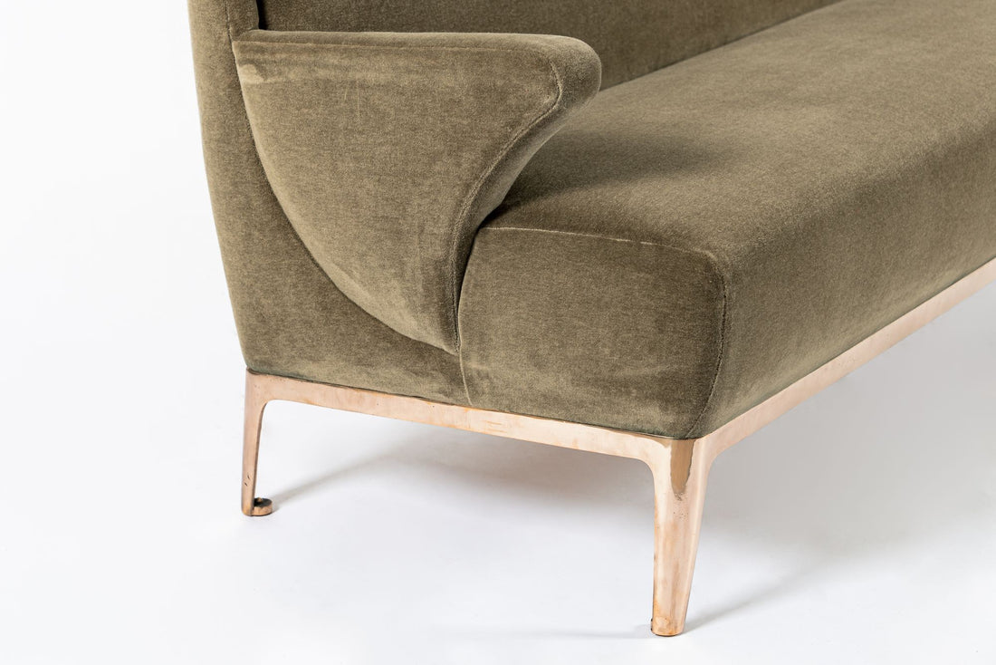 Restored 1940s Art Deco Sofa Mink Mohair, Matching Chair Available