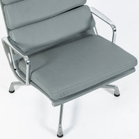 Eames Soft Pad Recliner with Ottoman for Herman Miller, Gray Leather Aluminum Group