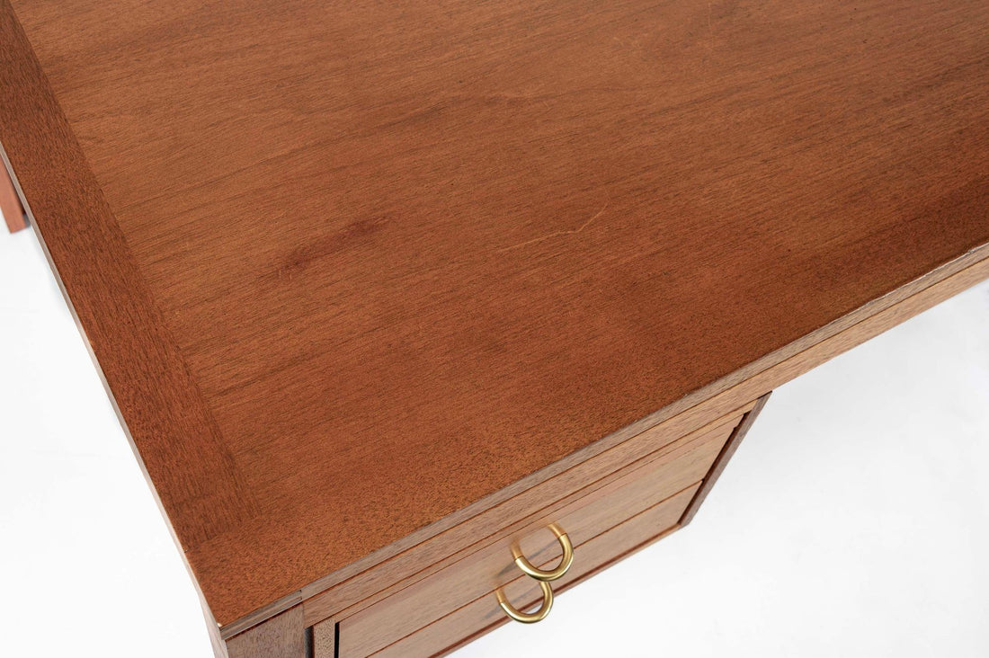Large Mid Century Danish Modern Mahogany Wood Executive Desk, 2 Matching Avail