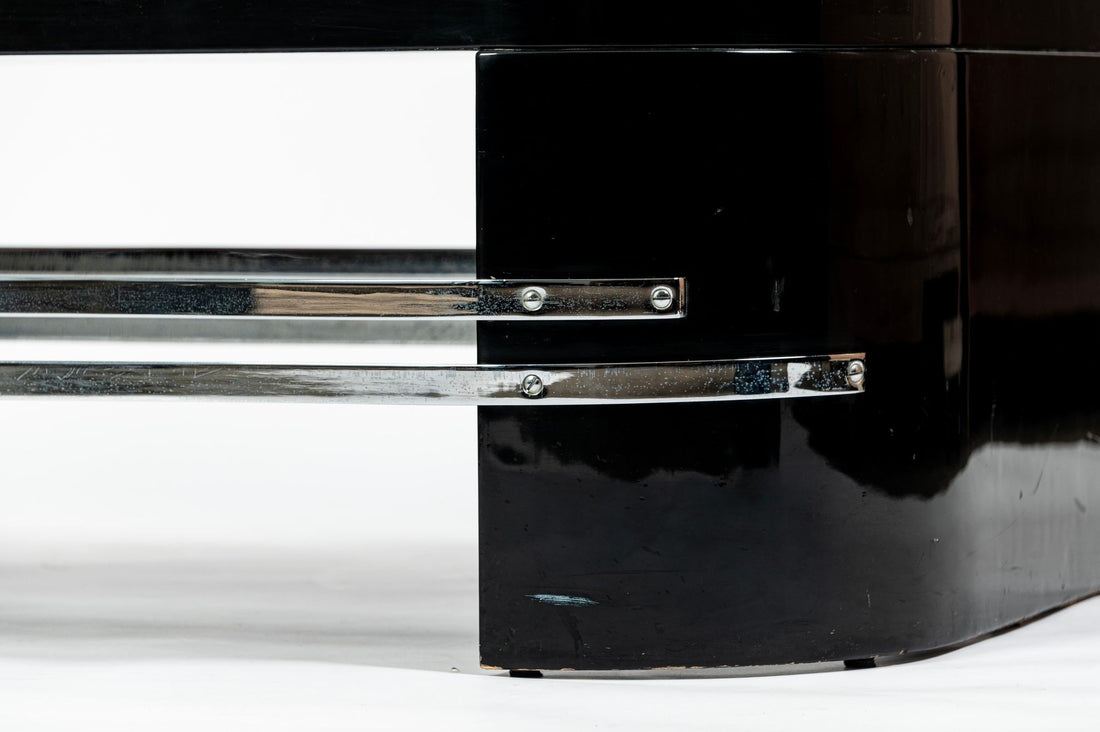 Art Deco Coffee Table in Black Lacquer and Metal Leaf, circa 1935