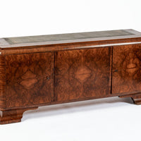 Antique Art Deco Burl Wood China Cabinet or Bar Cabinet with Drop-down Tabletop 1930s