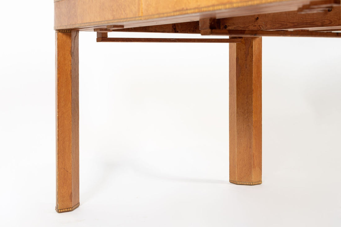 Antique Art Deco Macassar Ebony Wood Dining Table with Glass Top, 1940s