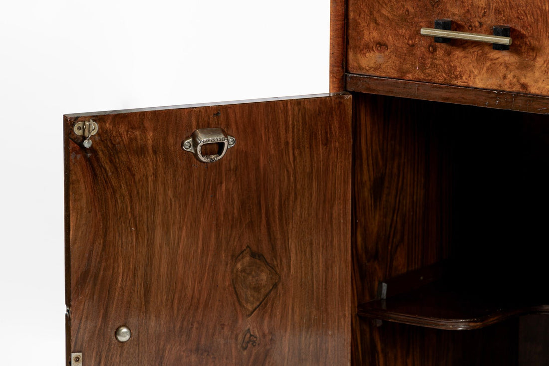 Antique French Art Deco Elm Wood Bar Cabinet 1930s