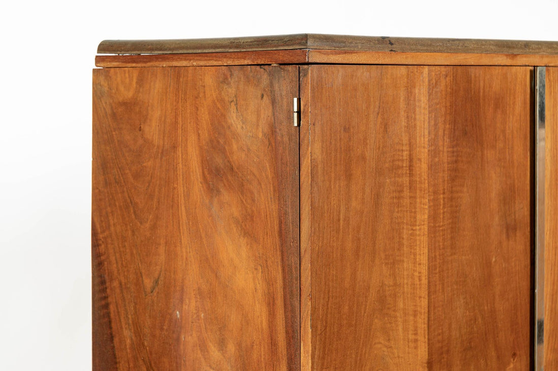 Antique French Art Deco Mahogany Wardrobe Armoire Cabinet, 1940s