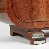 French Art Deco Amboyna Burl Sideboard or Bar Cabinet with Marble Top, Circa 1930