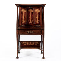 Antique Art Nouveau Scottish Mahogany Floral Secretary Cabinet