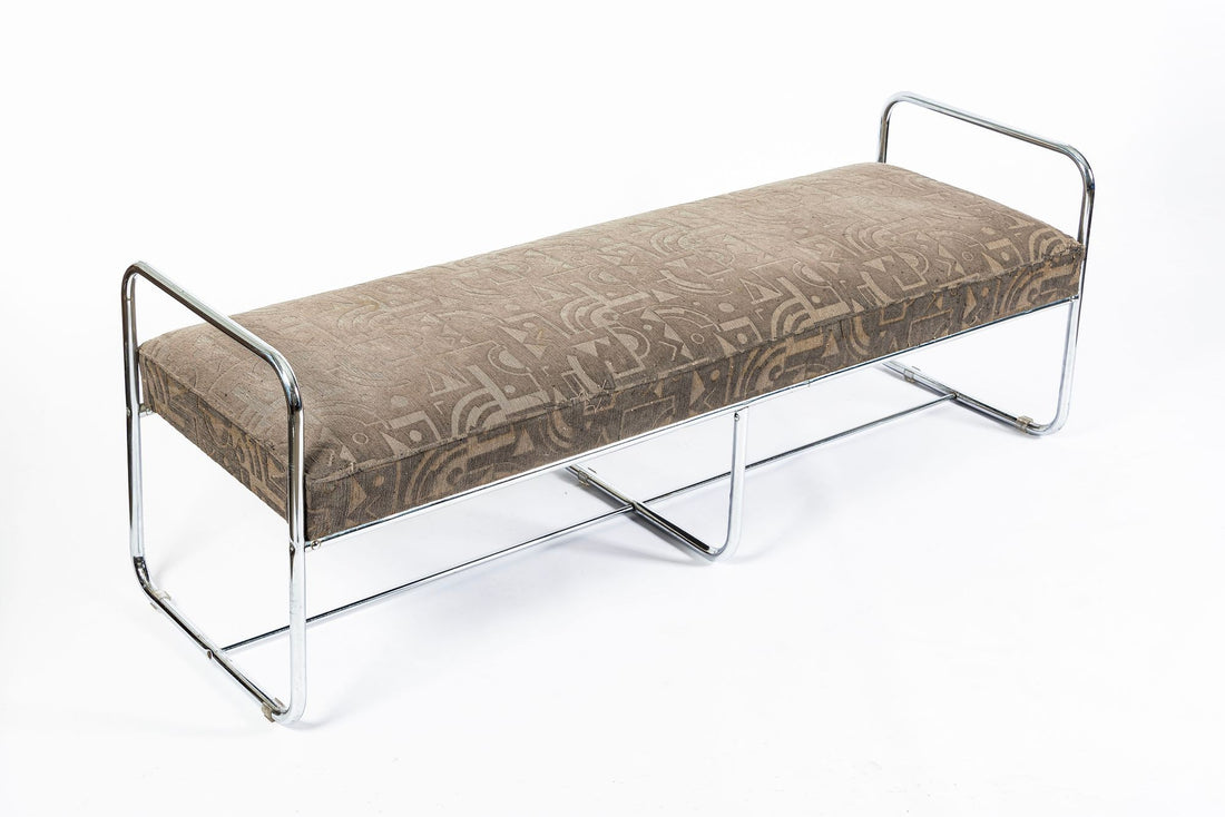 Antique Hoffmann Bauhaus Daybed Bench for Howell, Art Deco Chrome Tubular Steel Bench, 1940s