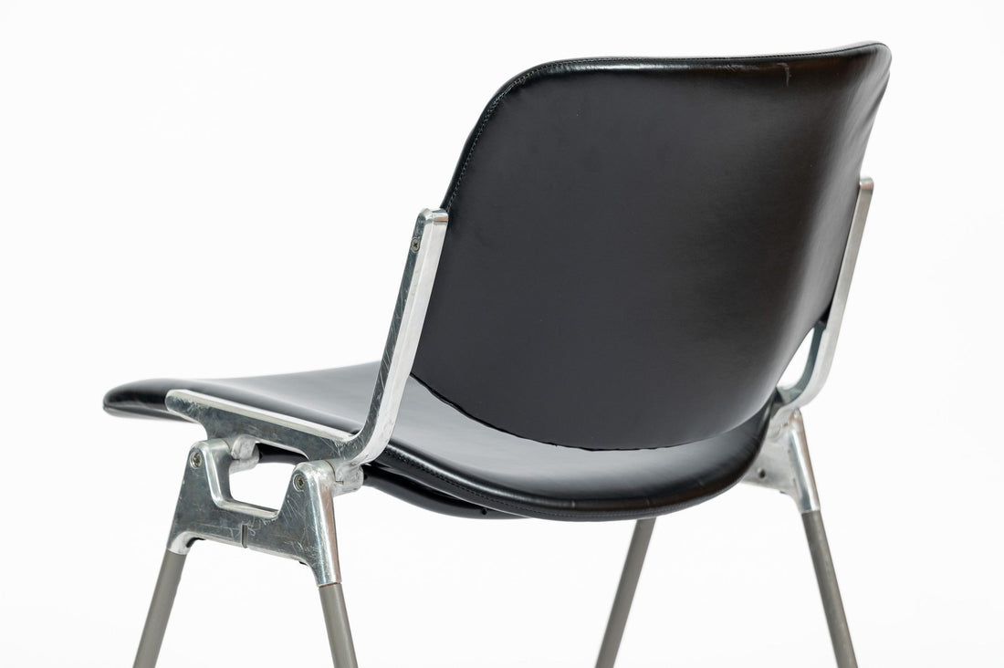 Six Mid Century Italian DSC 106 Leather Stacking Chairs by Giancarlo Piretti for Castelli, 1980s