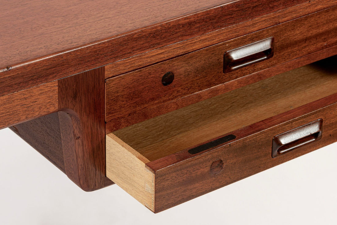 Large Mid Century Danish Modern Mahogany Wood Executive Desk