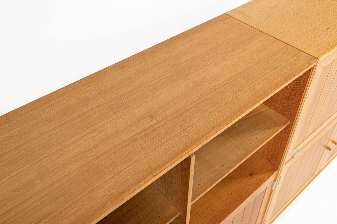 Danish Modern Oak Modular Wall Unit, Mid Century Bookcase Display Cabinet