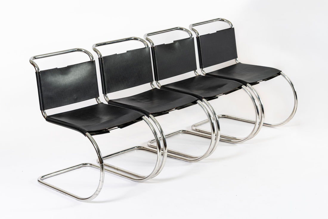 Mid Century Bauhaus MR 10 Black Side Chairs by Mies van der Rohe for Knoll