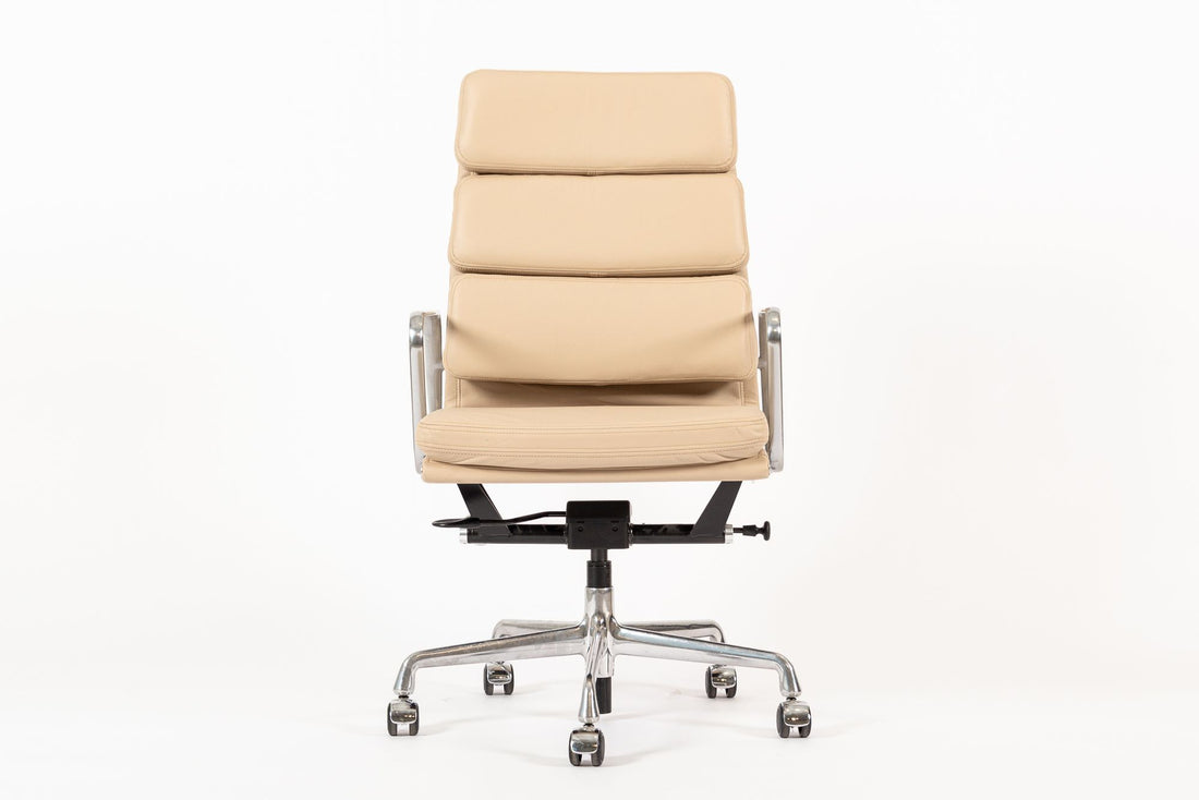 Herman Miller Eames Tall Tan Leather Desk Chair Soft Pad Pair