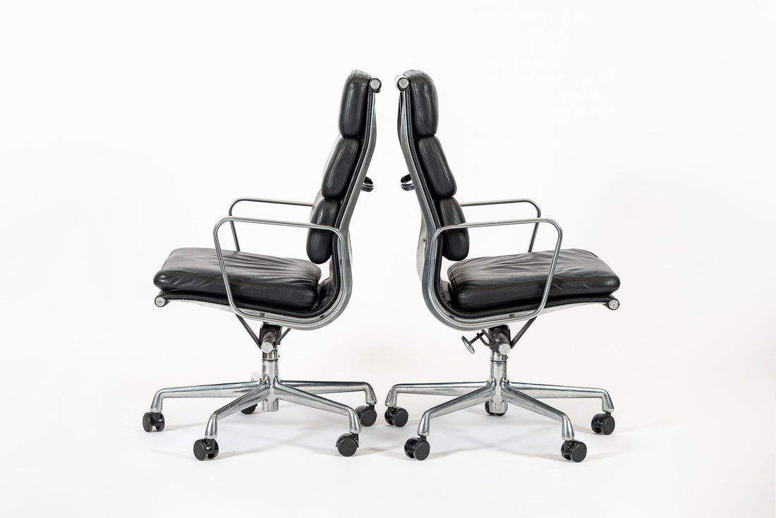 Authentic Eames Herman Miller Tall Black Leather Office Chairs 2001