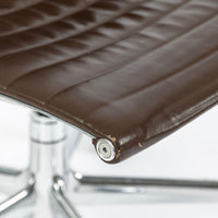 Set of 4 Eames Thin Pad Office Chairs for Herman Miller, Brown Leather Aluminum Group
