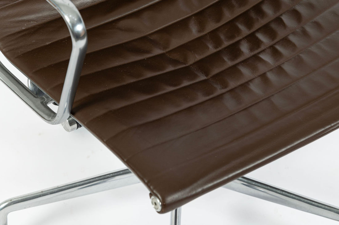 Eames Herman Miller Aluminum Group Thin Pad Brown Leather Office Chair, 2008