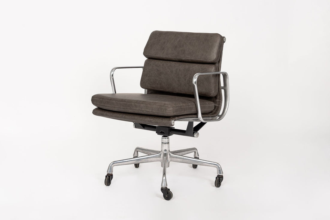 2000s Eames Herman Miller Gray Leather Desk Chairs Aluminum Group