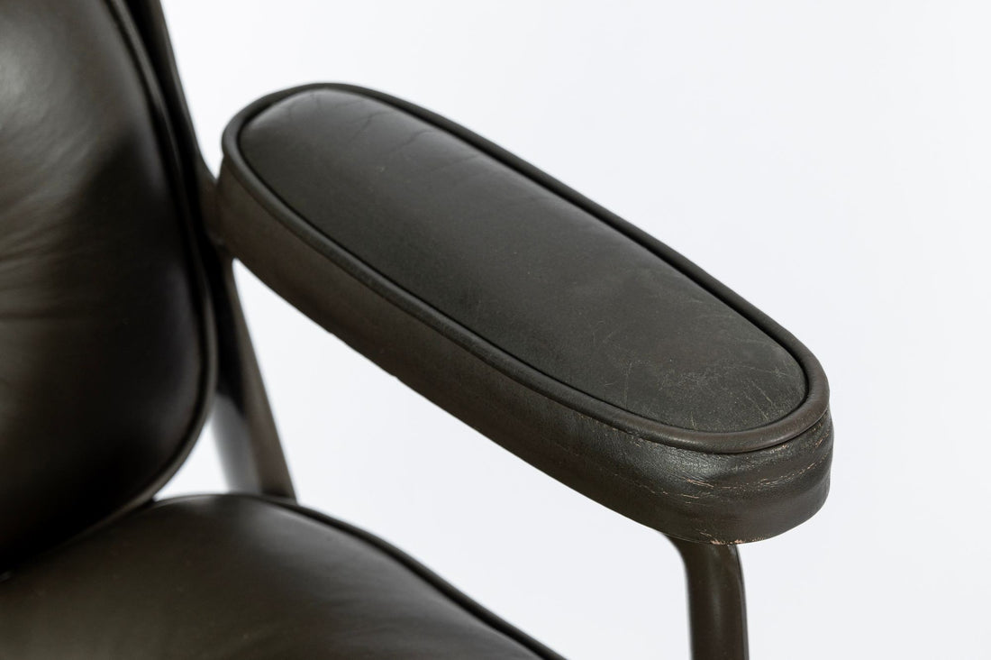 Eames Time Life Executive Lobby Chair for Herman Miller, Dark Gray Leather Office Desk Chair, 1988