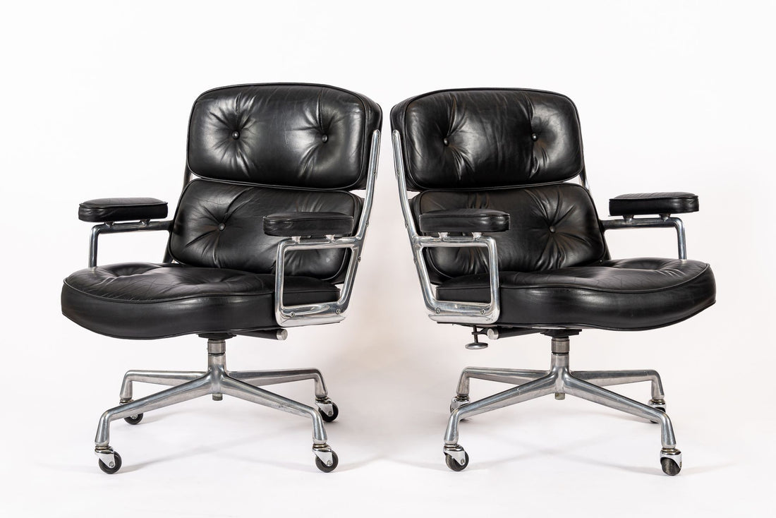 Eames for Herman Miller Time Life Black Leather Office Chairs 1980s