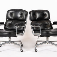 Eames for Herman Miller Time Life Black Leather Office Chairs, 1980s - Set of 4