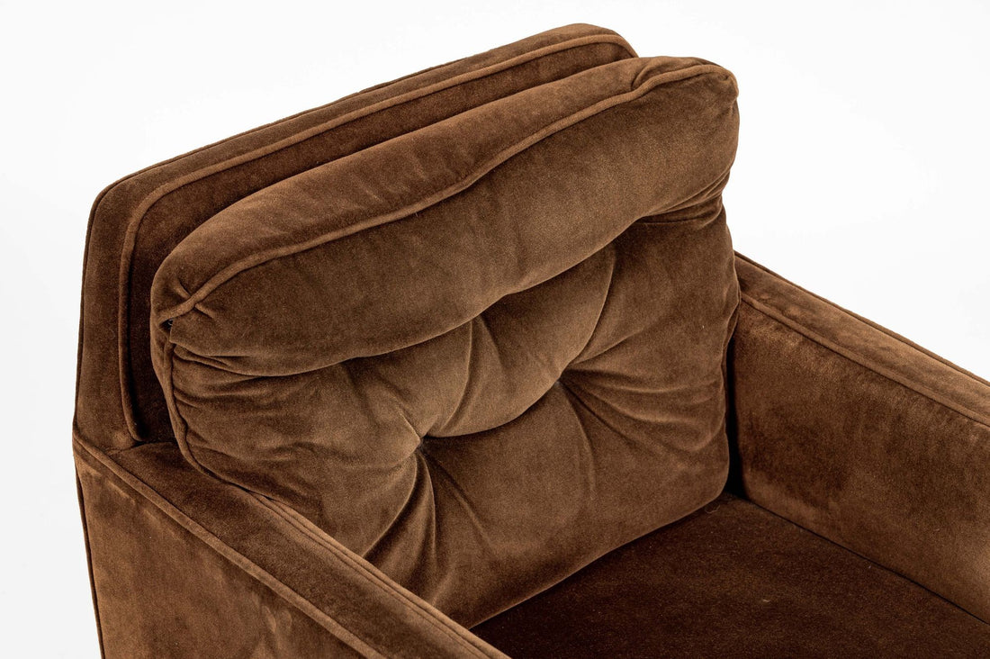 Pair of Mid-Century Brown Velvet Lounge Chairs Attributed to Edward Wormley, 1960s