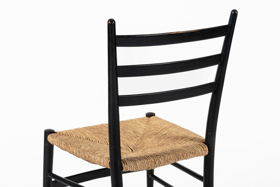 Vintage Mid Century Black Wood and Rush Wicker Dining Chair