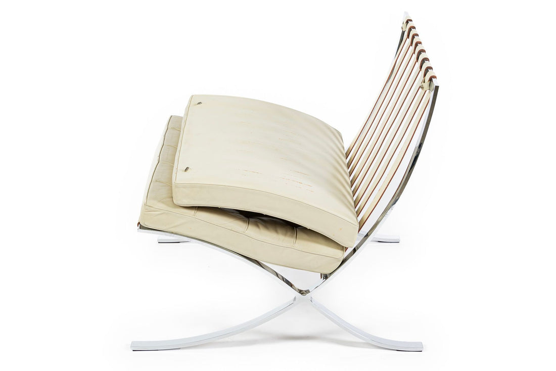 Mid Century Cream Barcelona Chairs by Mies van der Rohe for Knoll, 1980s