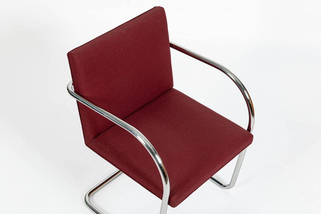 Pair Mid-Century Red Brno Armchairs by Mies van der Rohe for Knoll, 1983