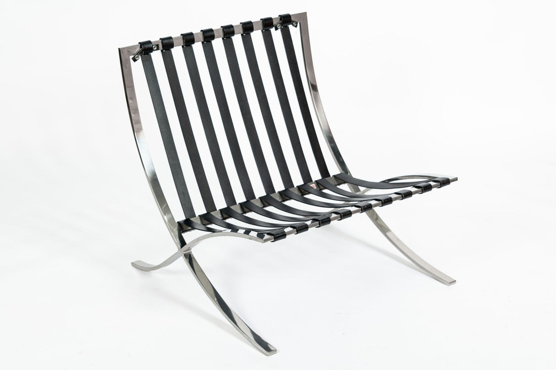 Pair Mid Century Black Leather Barcelona Chairs by Mies van der Rohe for Knoll, 1977
