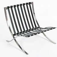 Pair Mid Century Black Leather Barcelona Chairs by Mies van der Rohe for Knoll, 1977