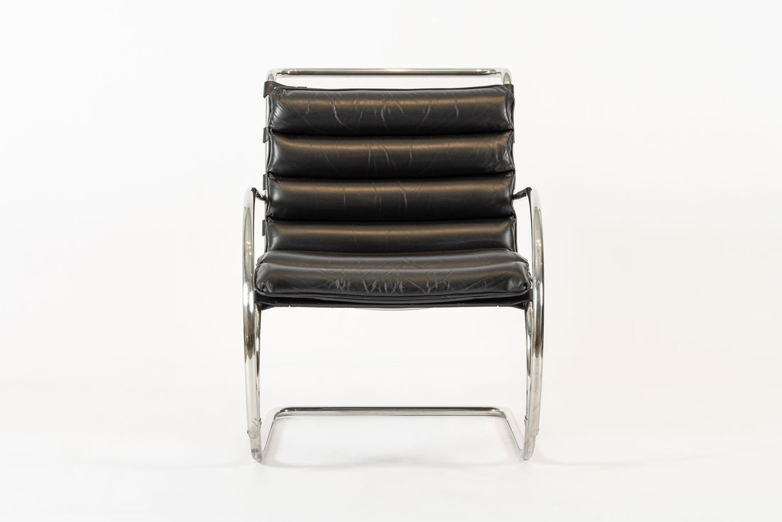 Mid Century MR Black Leather Arm Chairs by Mies van der Rohe for Knoll