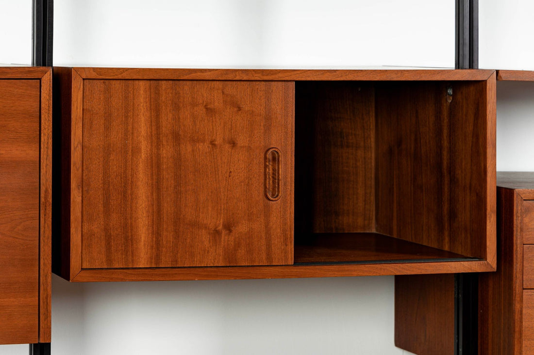Early Production George Nelson OMNI Three-Bay Modular Walnut Wall Unit by Structural Products, Circa 1961