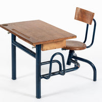 Vintage Antique Wood & Metal Child’s School Desk and Chair in the Style of Jean Prouvé