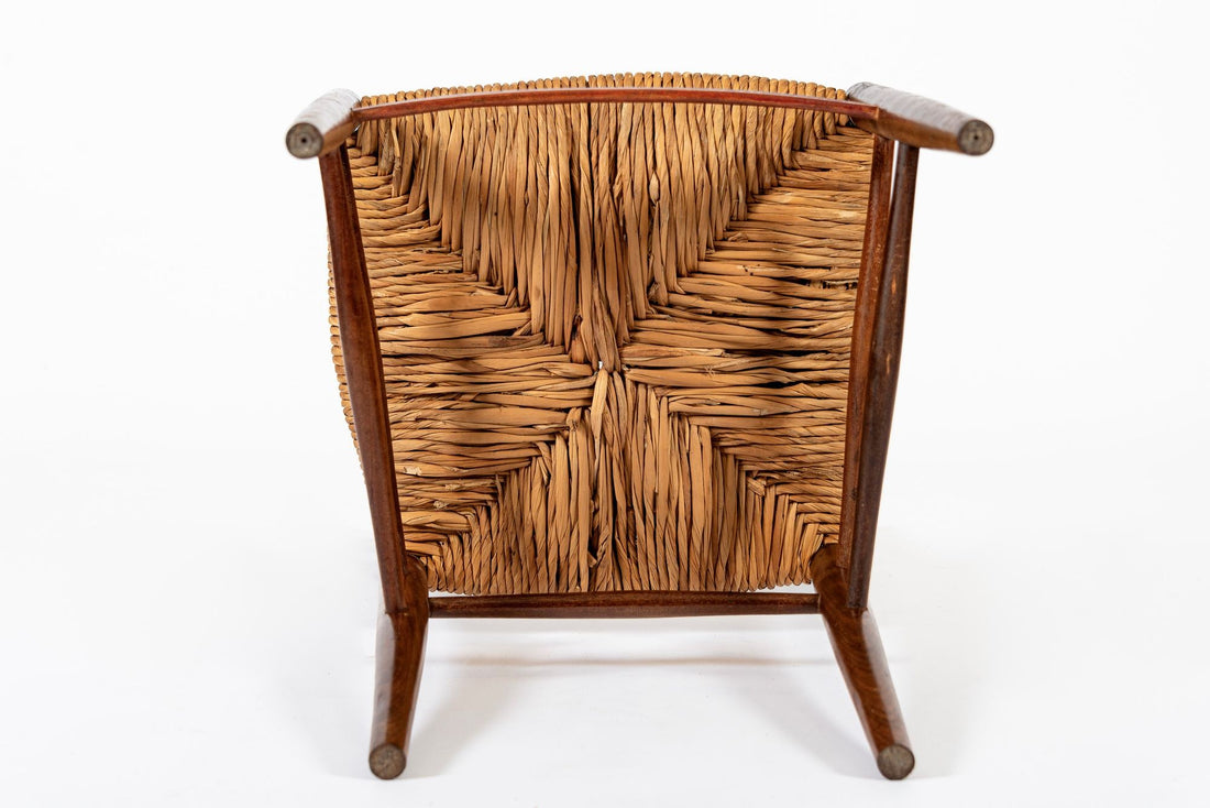 Vintage Rustic Modern Wood and Rush Wicker Dining Chairs, Set of 4