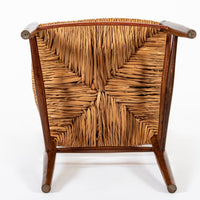 Vintage Rustic Modern Wood and Rush Wicker Dining Chairs, Set of 4