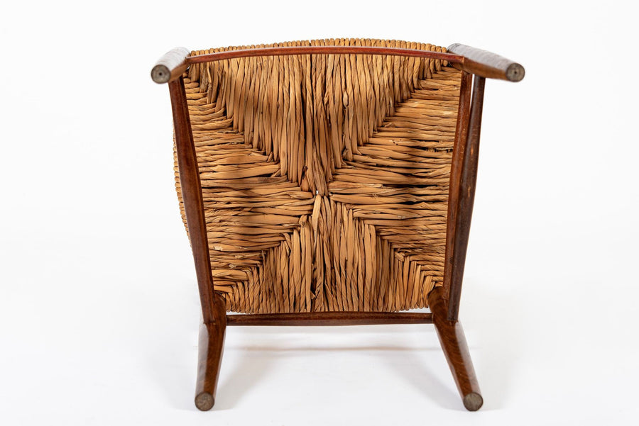 Vintage Rustic Modern Wood and Rush Wicker Dining Chairs, Set of 4
