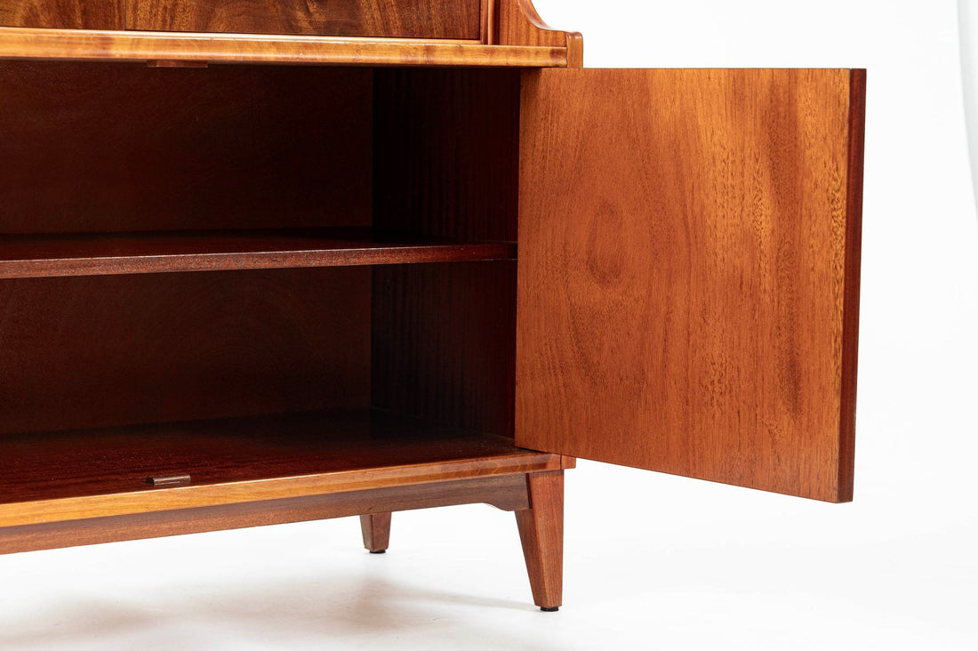 Scandinavian Modern Figured Mahogany Secretary Bookcase Cabinet 1960s