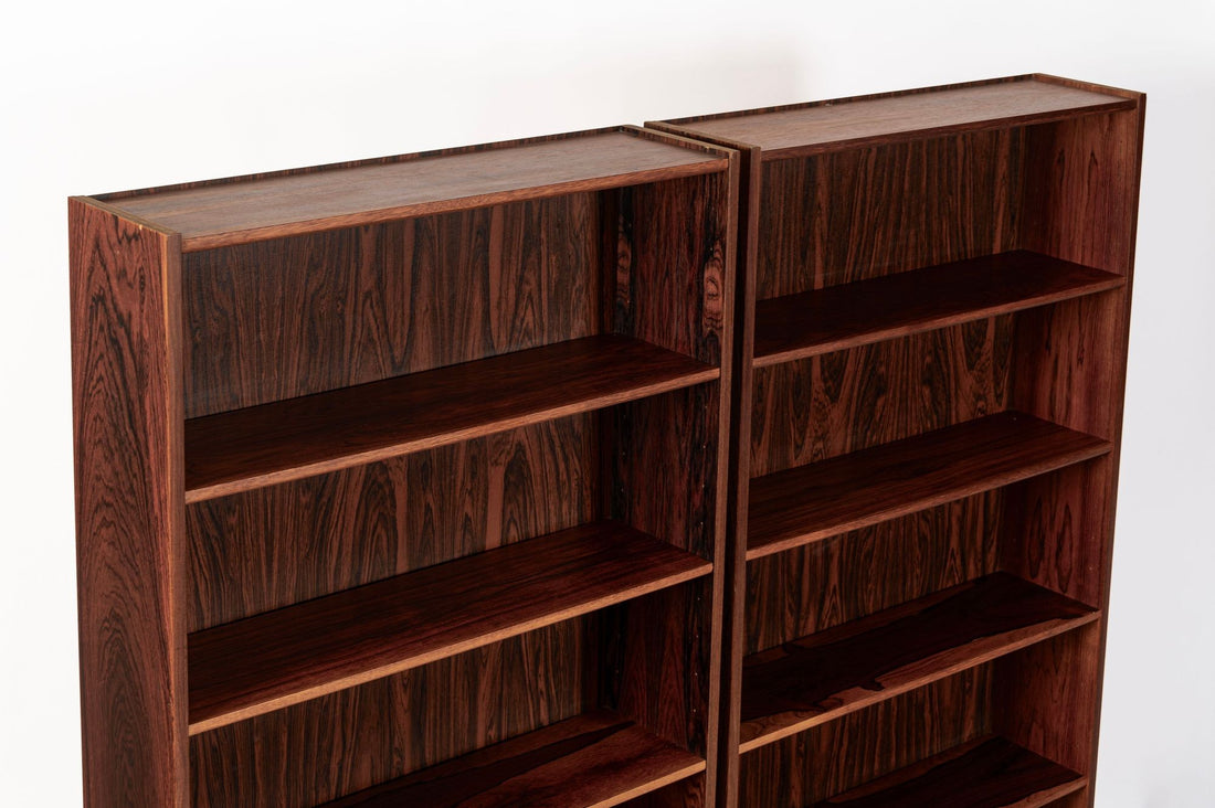 Pair of Mid Century Scandinavian Modern Tall Rosewood Bookcases