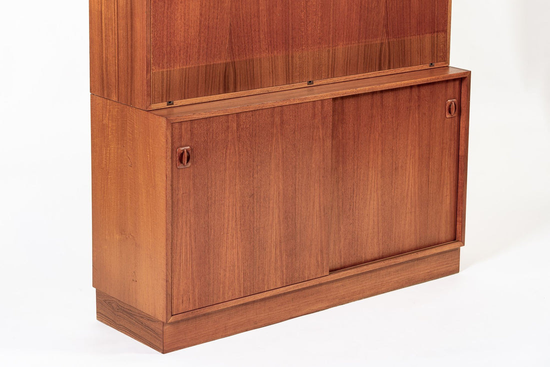 Mid Century Danish Teak Wood Drop-Down Secretary Desk Wall Unit
