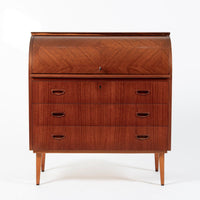Scandinavian Teak Wood Rolltop Secretary Desk by Egon Ostergaard, Made in Sweden